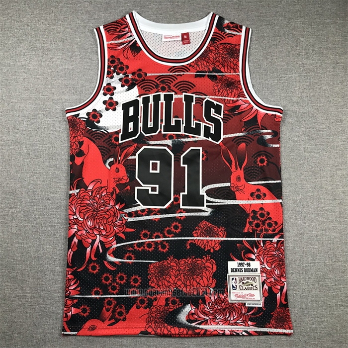 Camiseta Chicago Bulls Dennis Rodman #91 Mitchell & Ness Lunar New Year Rojo
